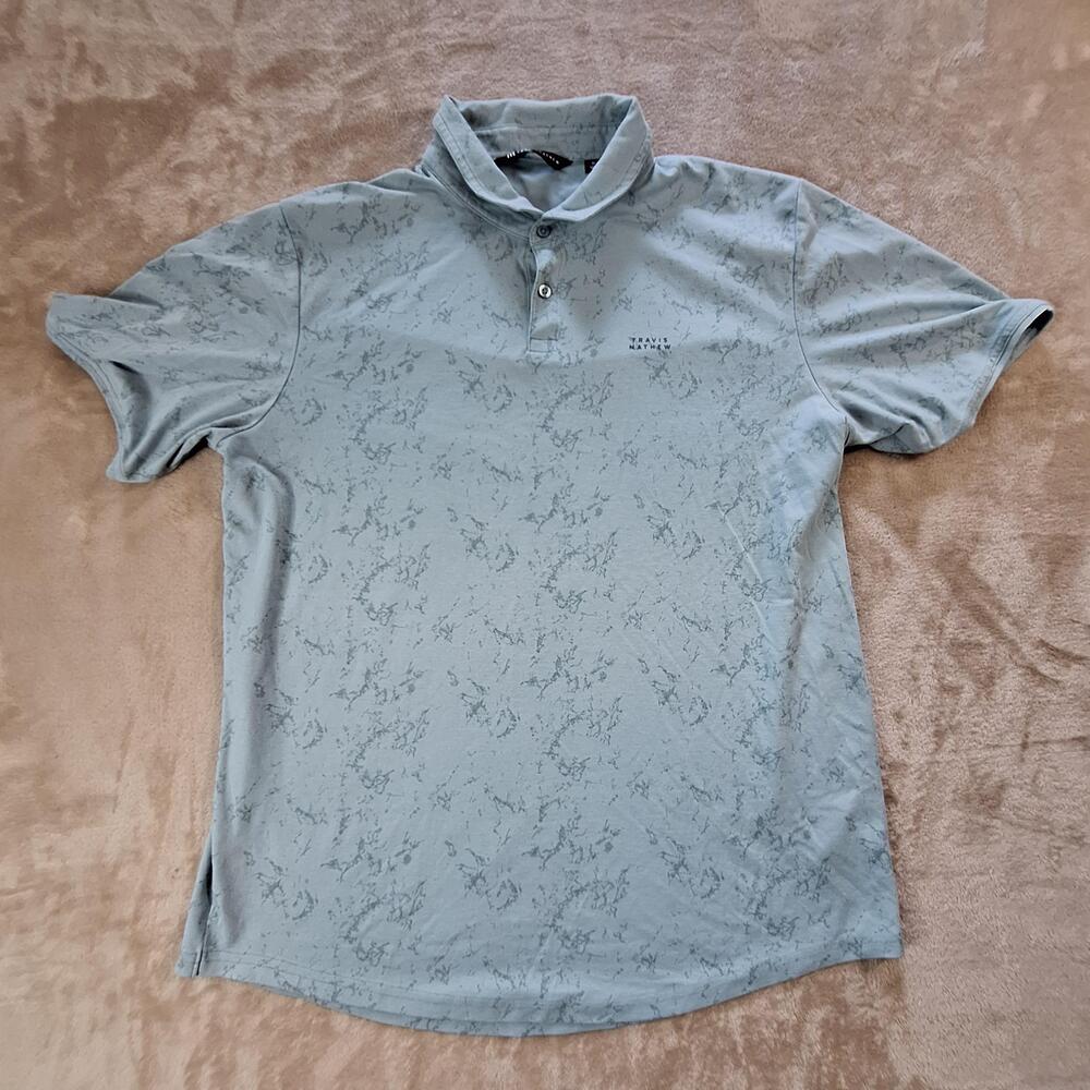 TravisMathew Polo Shirt Mens XL Green Graphic Print Golf Logo Short Sleeve